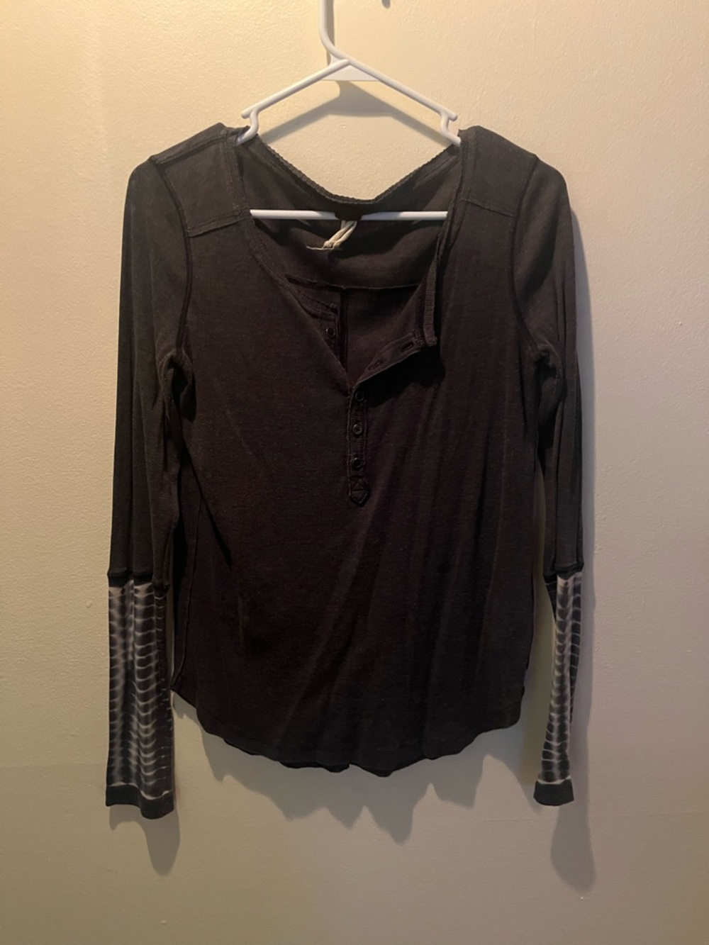 We The Free Black Long-Sleeve Henley with Patterned Cuffs